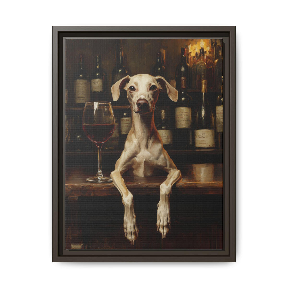 Italian Greyhound wall art framed canvas print in an espresso wood frame