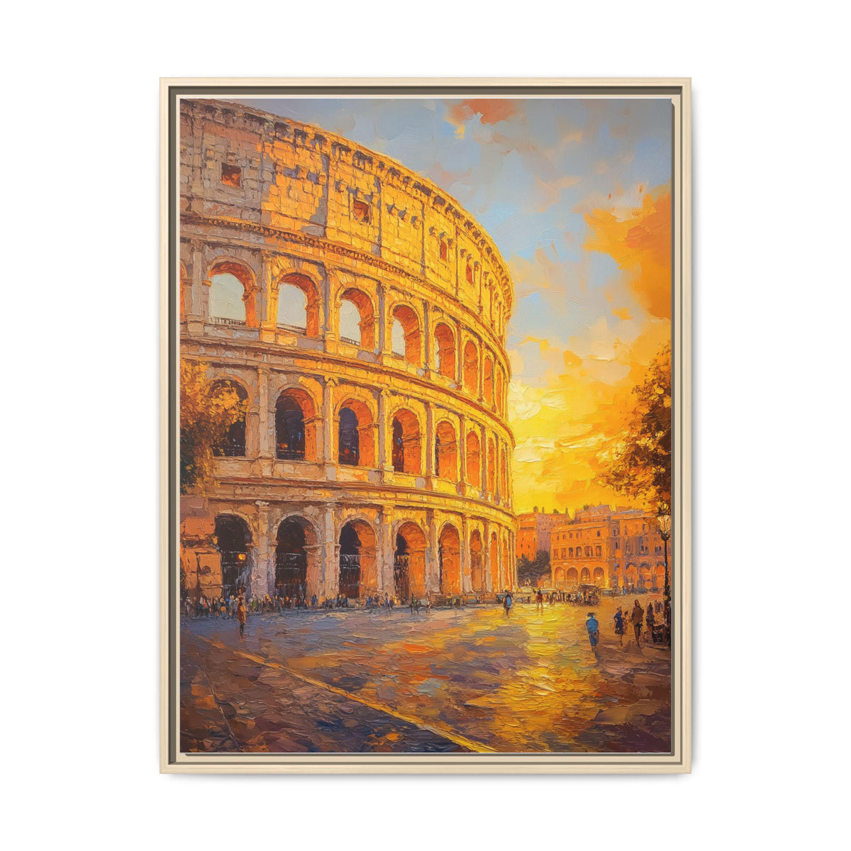 Colosseum wall art framed canvas print in a natural wood frame
