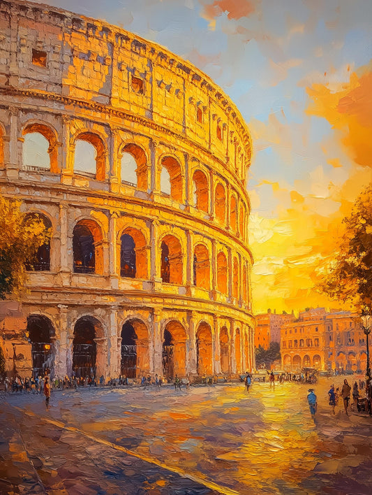 Painterly Rome Italy canvas print of the ancient Colosseum's weathered stone arches