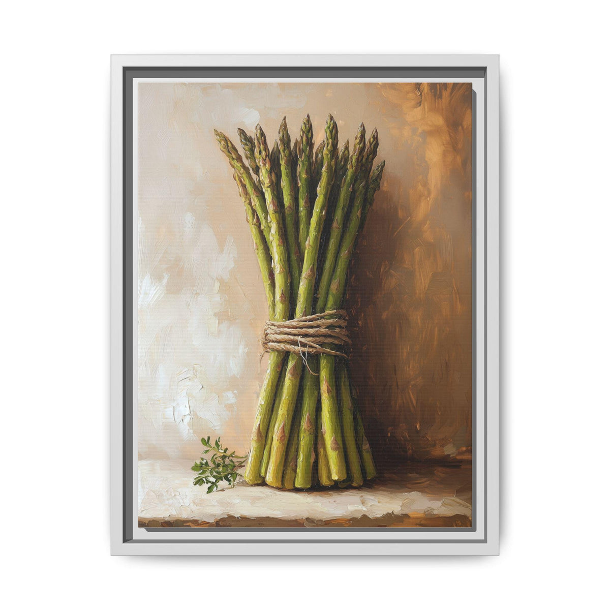 Asparagus wall art framed canvas print in a white wood frame
