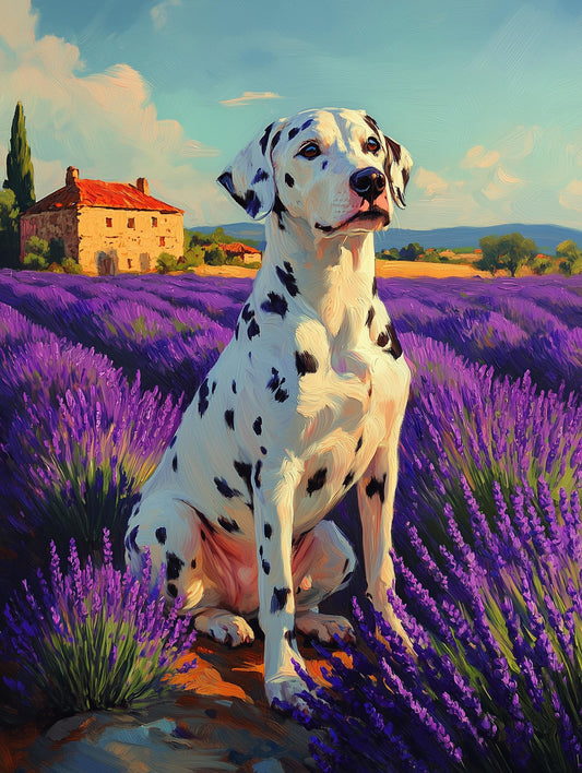 Painterly Dalmatian canvas print with soft brushwork across the black-on-white coat