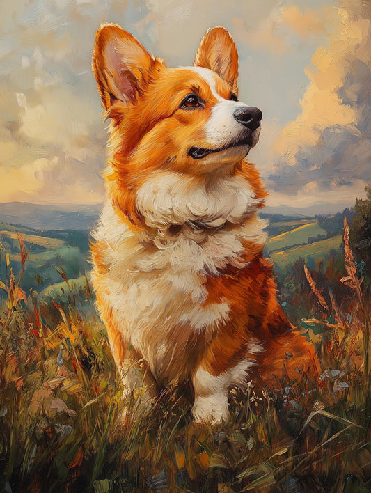 Painterly Corgi canvas print capturing the breed's bright, alert expression