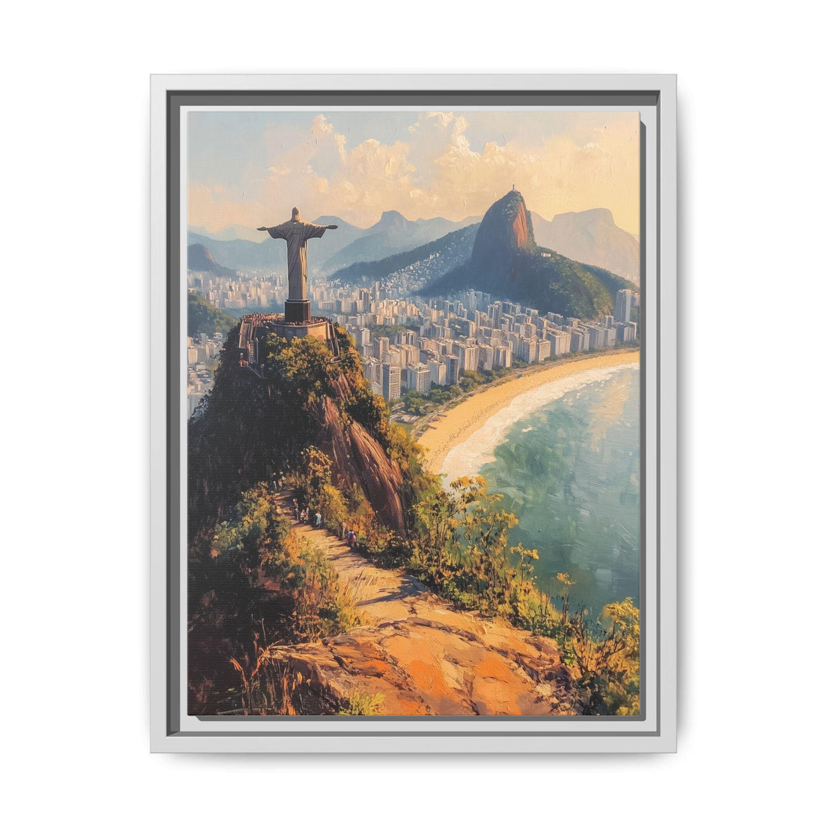 Rio de Janeiro wall art framed canvas print in a white wood frame