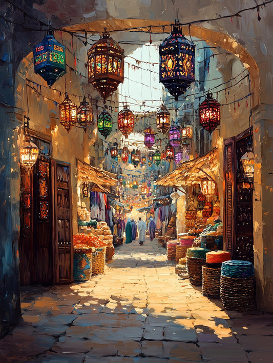 Painterly Doha Qatar canvas print worked in warm impasto oils