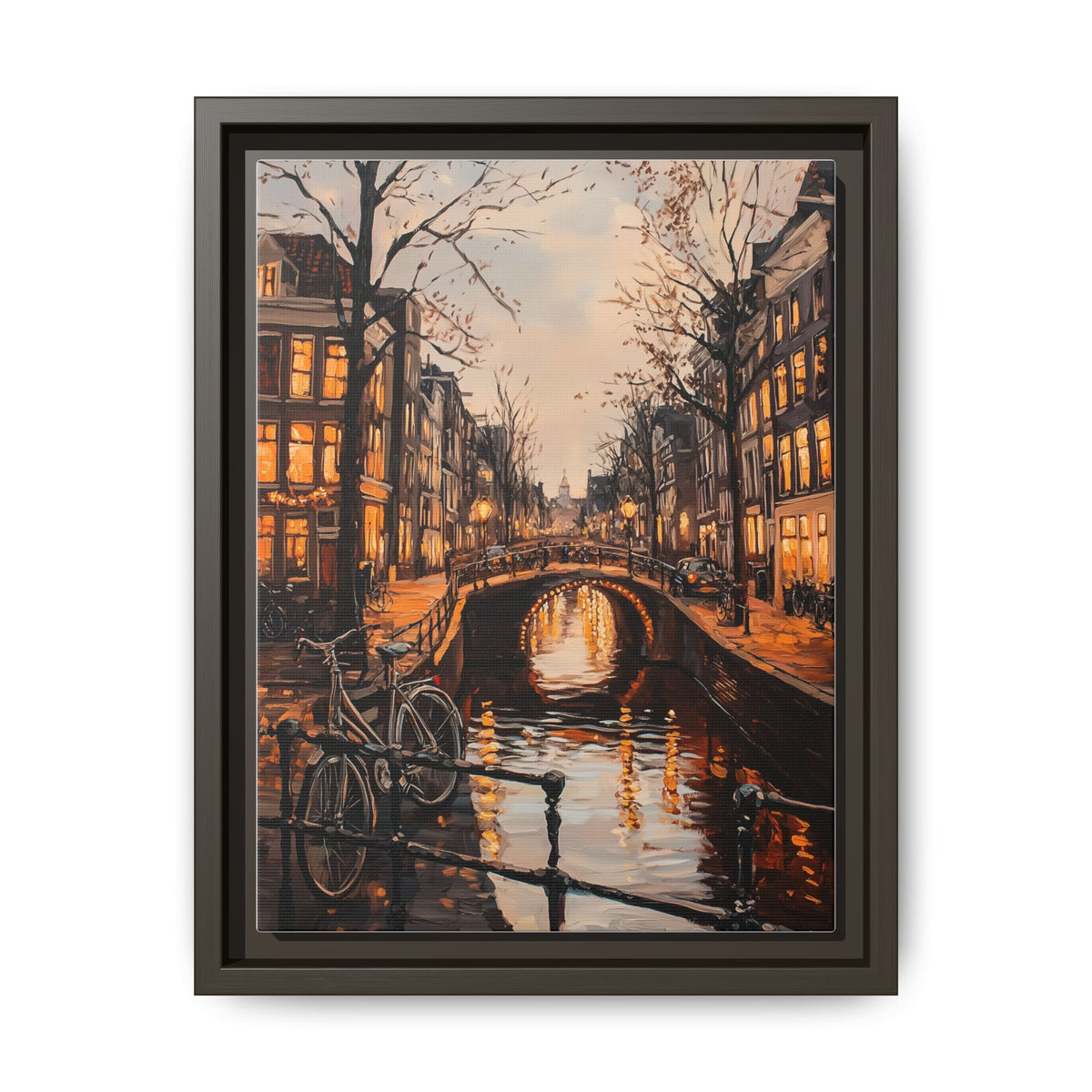 Amsterdam wall art framed canvas print in an espresso wood frame