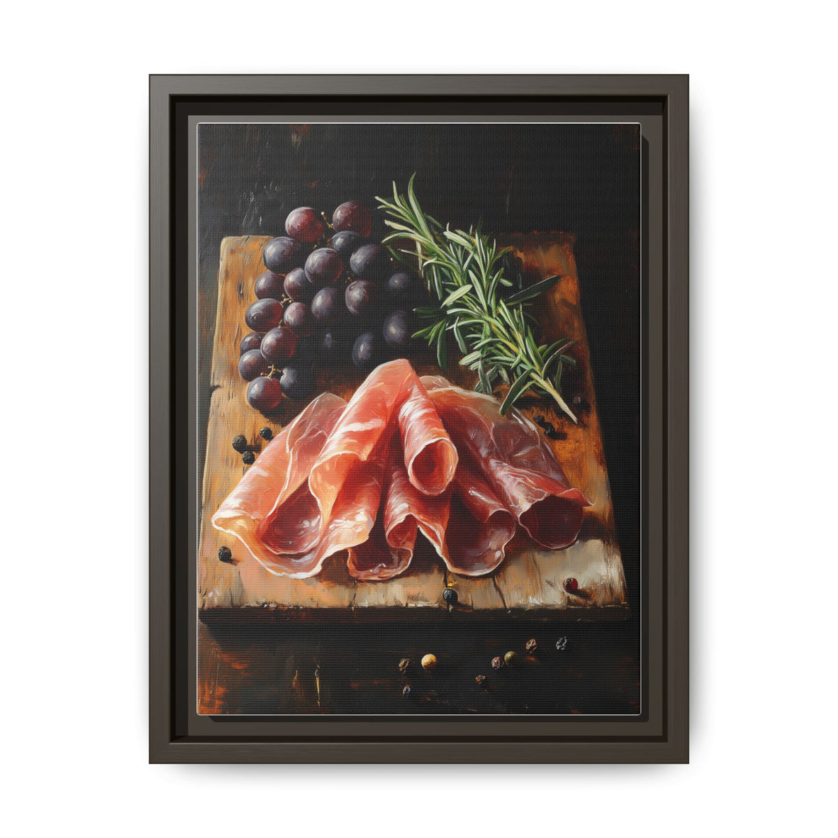 Prosciutto wall art framed canvas print in an espresso wood frame