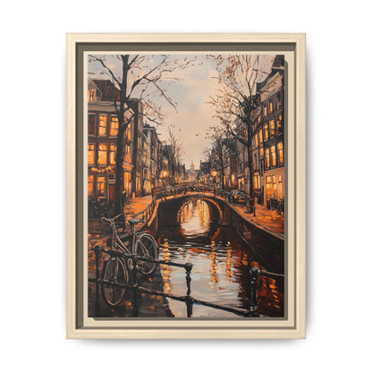 Amsterdam wall art framed canvas print in a natural wood frame