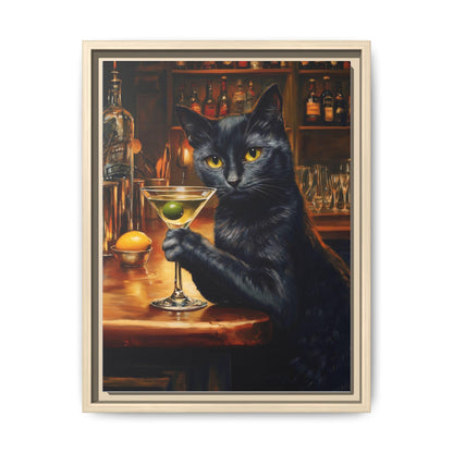 Martini wall art framed canvas print in a natural wood frame