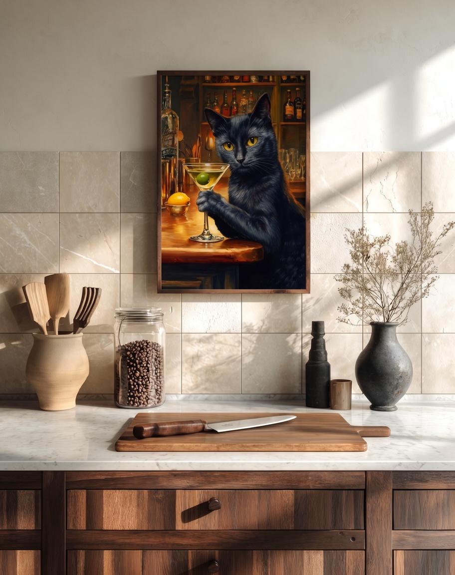 Black Cat Martini Framed Canvas — view 10 of 20