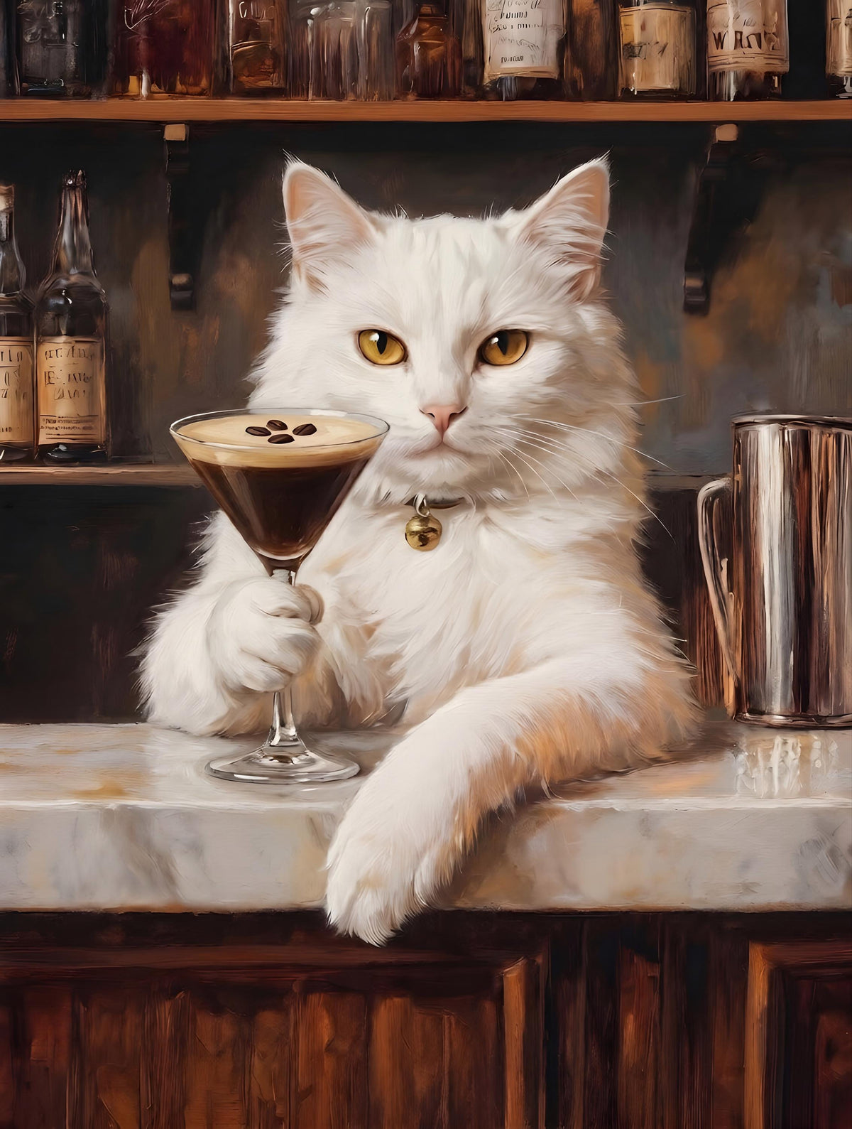 Painterly espresso martini canvas print worked in soft ivory tones