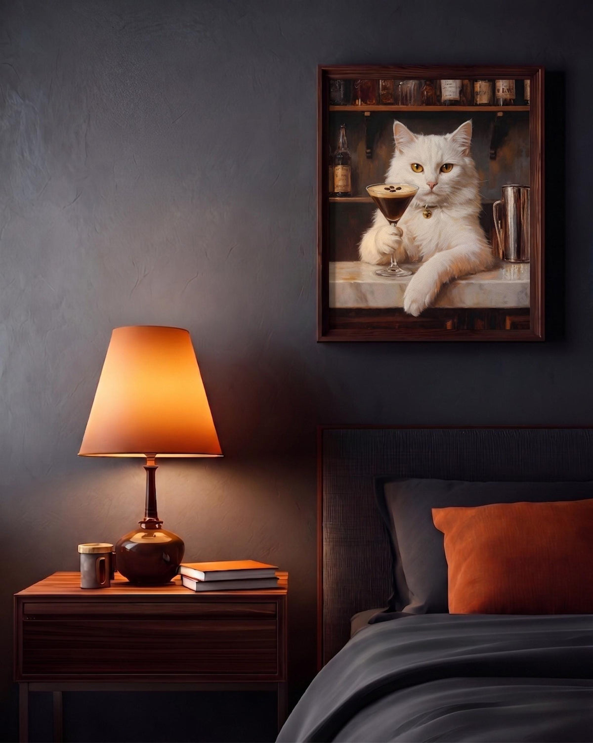 White Cat Espresso Martini Framed Canvas — view 9 of 20