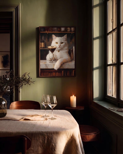 White Cat Espresso Martini Framed Canvas — view 14 of 20