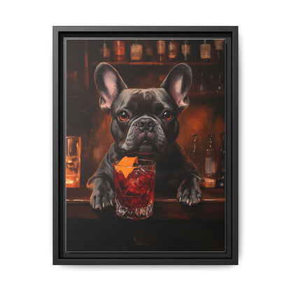 French Bulldog wall art framed canvas print in a black wood frame