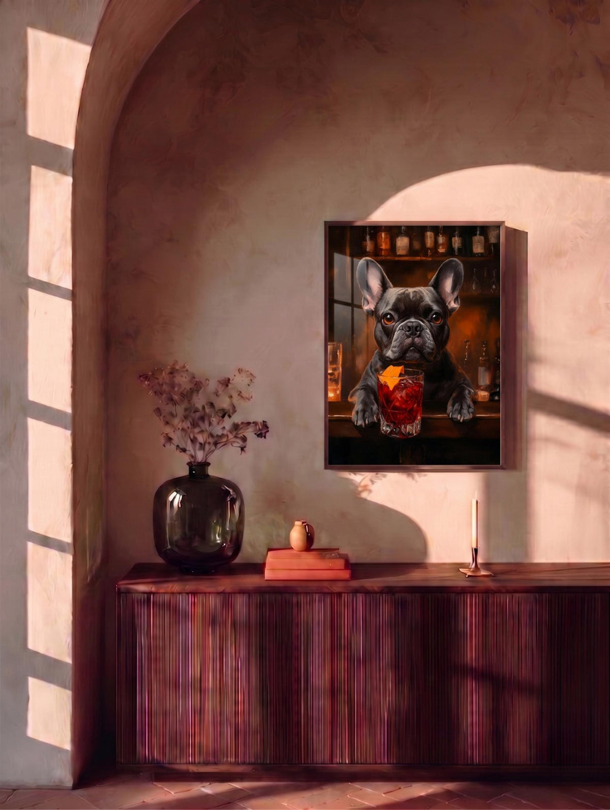 French Bulldog Negroni Cocktail Framed Canvas Art — view 12 of 17