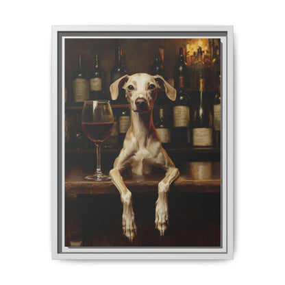 Italian Greyhound wall art framed canvas print in a white wood frame