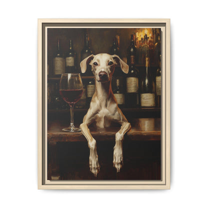 Italian Greyhound wall art framed canvas print in a natural wood frame