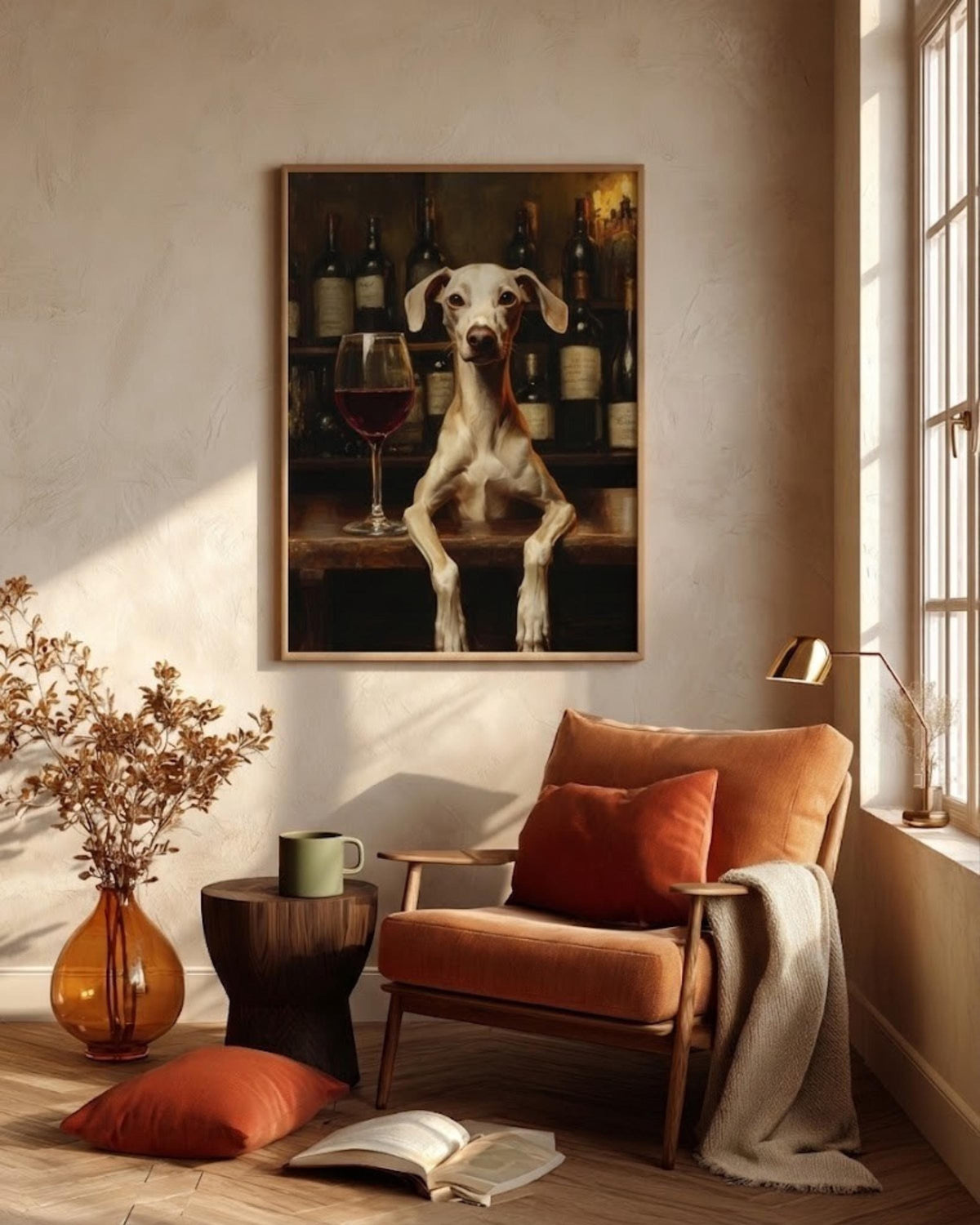 Italian Greyhound canvas print on cotton canvas, hand-framed in solid wood
