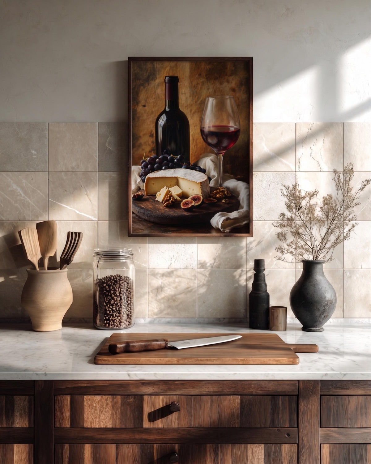 Italian Wine and Cheese Still Life Framed Canvas Print — view 8 of 20