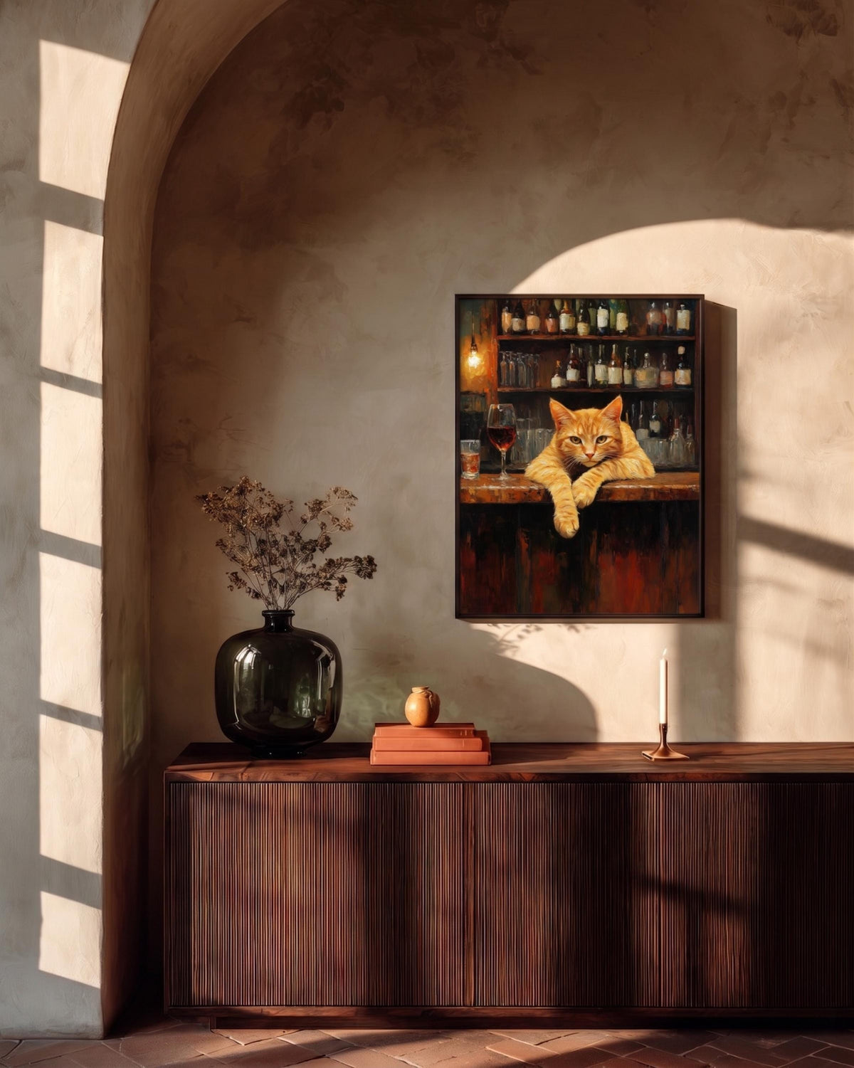 Oil-painting style feline portrait on cotton canvas, made to order in seven sizes