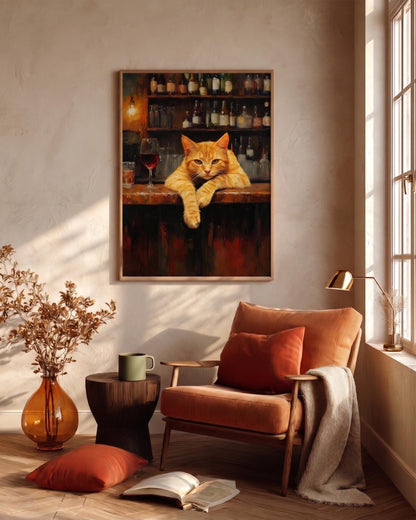 Orange Tabby Cat Wine Bar Framed Canvas Print — view 8 of 20