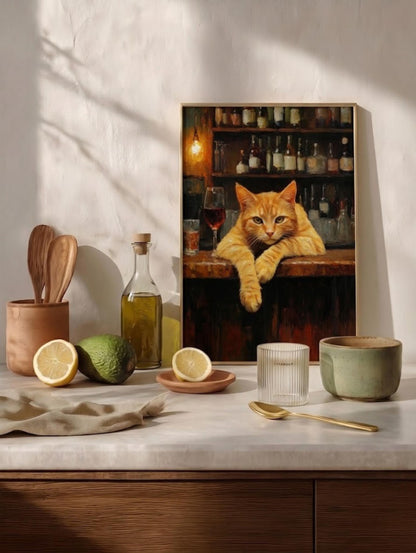 Orange Tabby Cat Wine Bar Framed Canvas Print — view 16 of 20