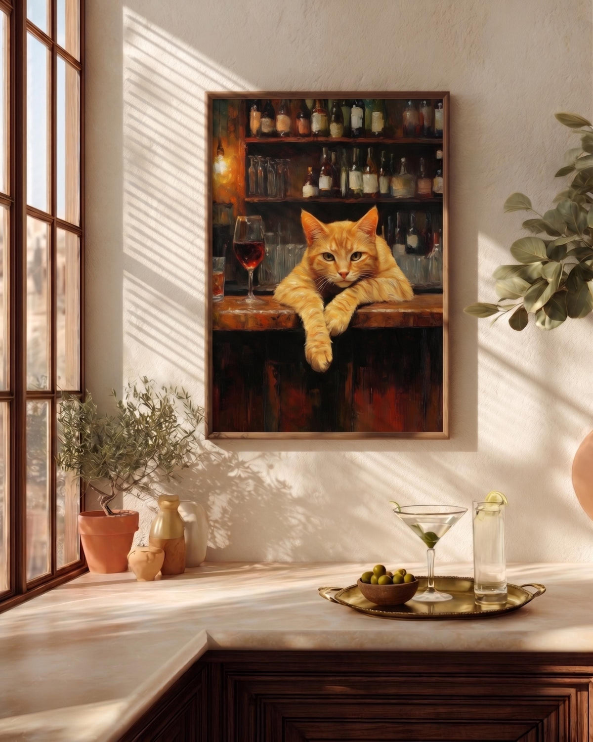 Orange Tabby Cat Wine Bar Framed Canvas Print — view 14 of 20