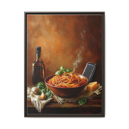 Pasta wall art framed canvas print in an espresso wood frame