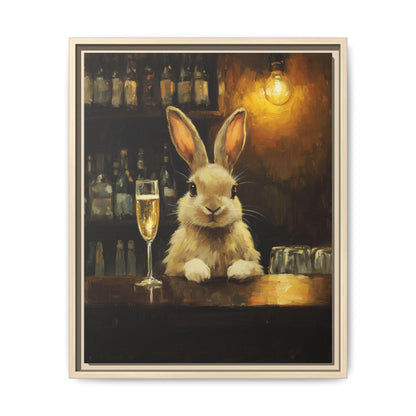 Rabbit wall art framed canvas print in a natural wood frame