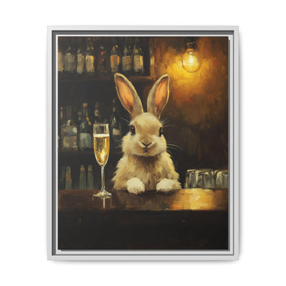 Rabbit wall art framed canvas print in a white wood frame
