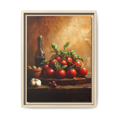 Tomato wall art framed canvas print in a natural wood frame