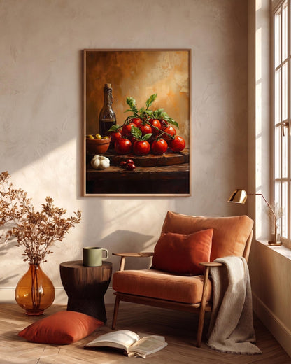 Painterly kitchen study of ripe heirloom fruit, made to order framed canvas