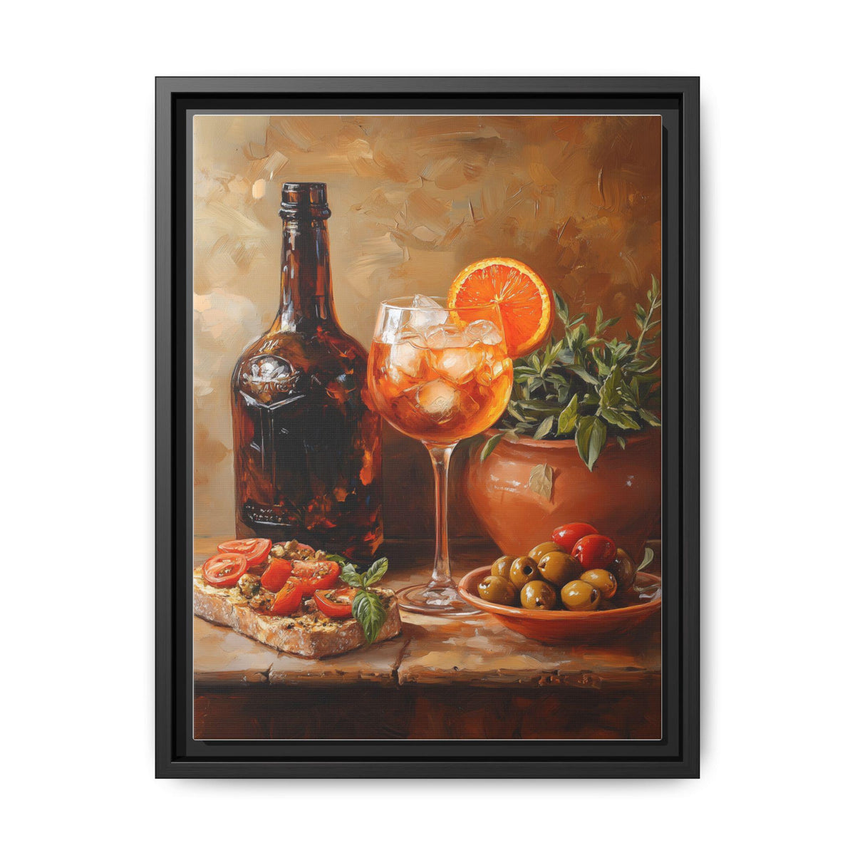 Spritz wall art framed canvas print in a black wood frame