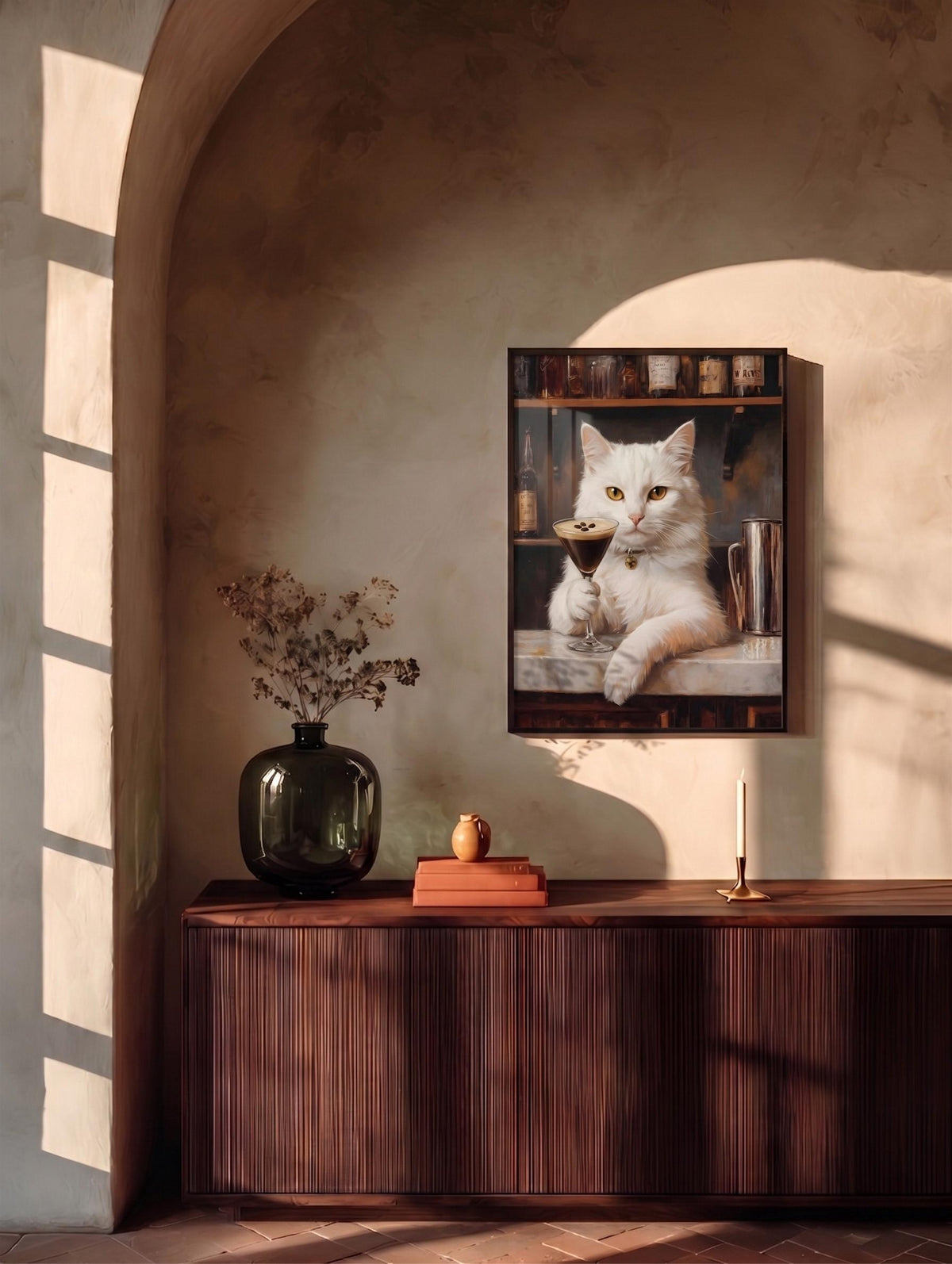 White Cat Espresso Martini Framed Canvas — view 7 of 20