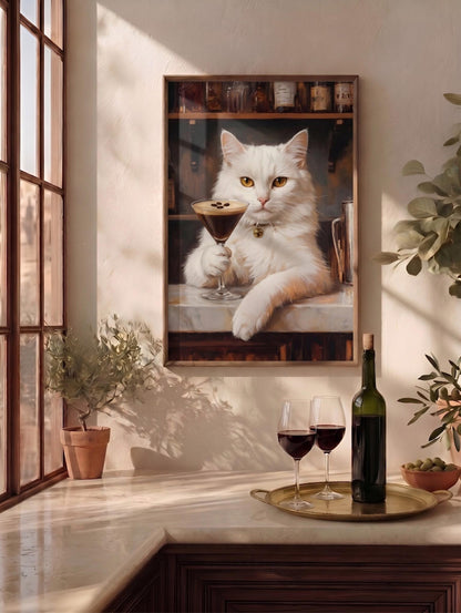 White Cat Espresso Martini Framed Canvas — view 12 of 20
