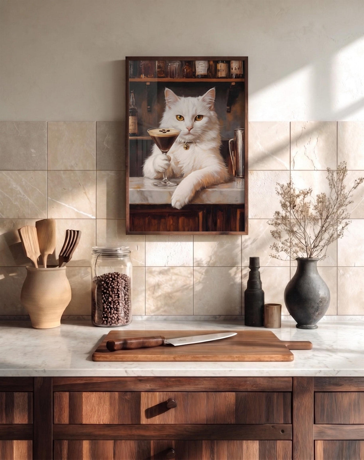 White Cat Espresso Martini Framed Canvas — view 15 of 20