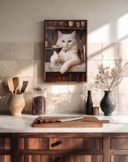 White Cat Espresso Martini Framed Canvas — view 15 of 20