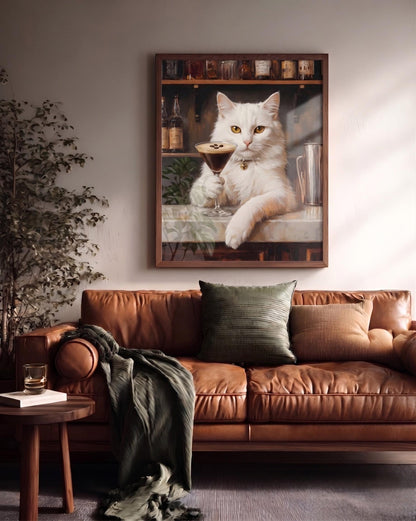 White Cat Espresso Martini Framed Canvas — view 11 of 20