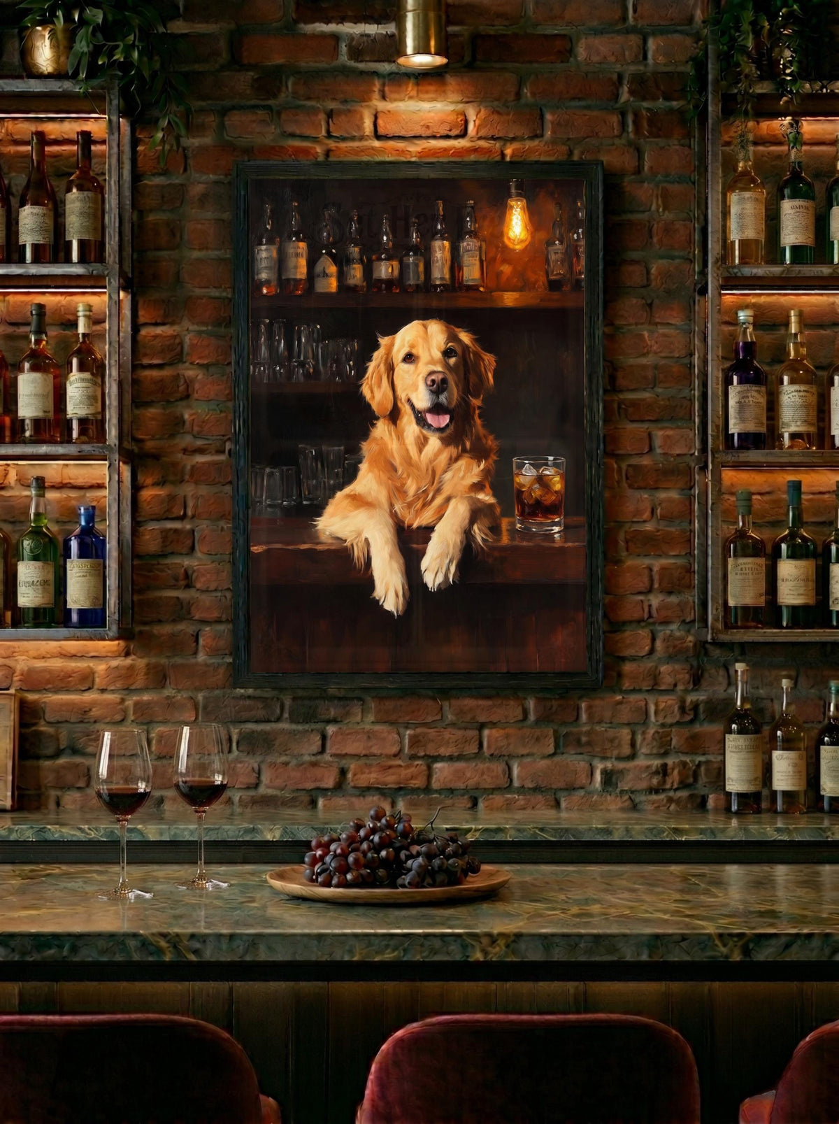 Golden Retriever Whiskey Wall Art Framed Canvas — view 19 of 20