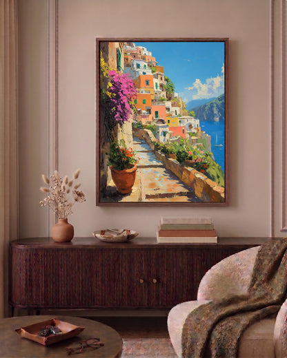 Oil-painting style Italian coastal print, ready to hang and made to order