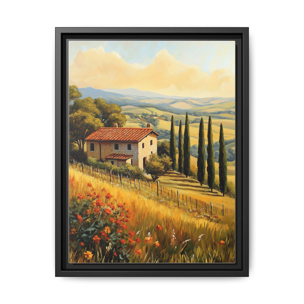 Tuscany wall art framed canvas print in a black wood frame