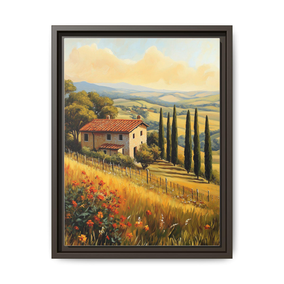 Tuscany wall art framed canvas print in an espresso wood frame