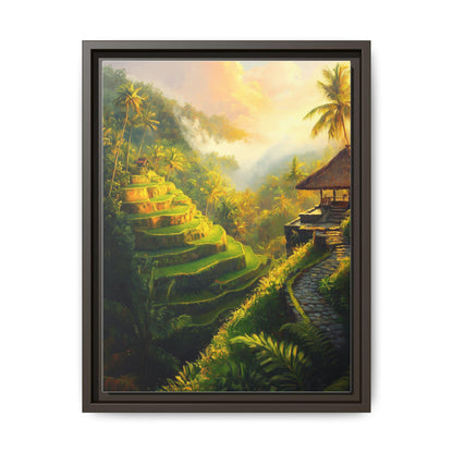 Bali wall art framed canvas print in an espresso wood frame