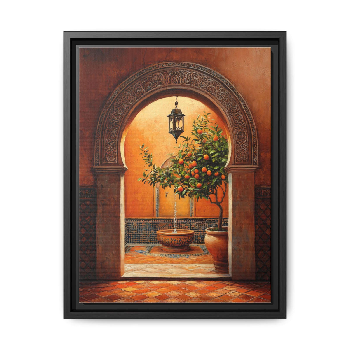 Marrakech wall art framed canvas print in a black wood frame