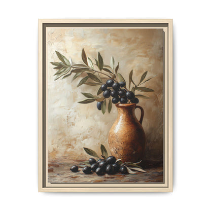 Olive Branch wall art framed canvas print in a natural wood frame