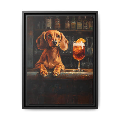 Dachshund wall art framed canvas print in a black wood frame