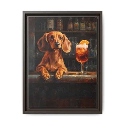 Dachshund wall art framed canvas print in an espresso wood frame
