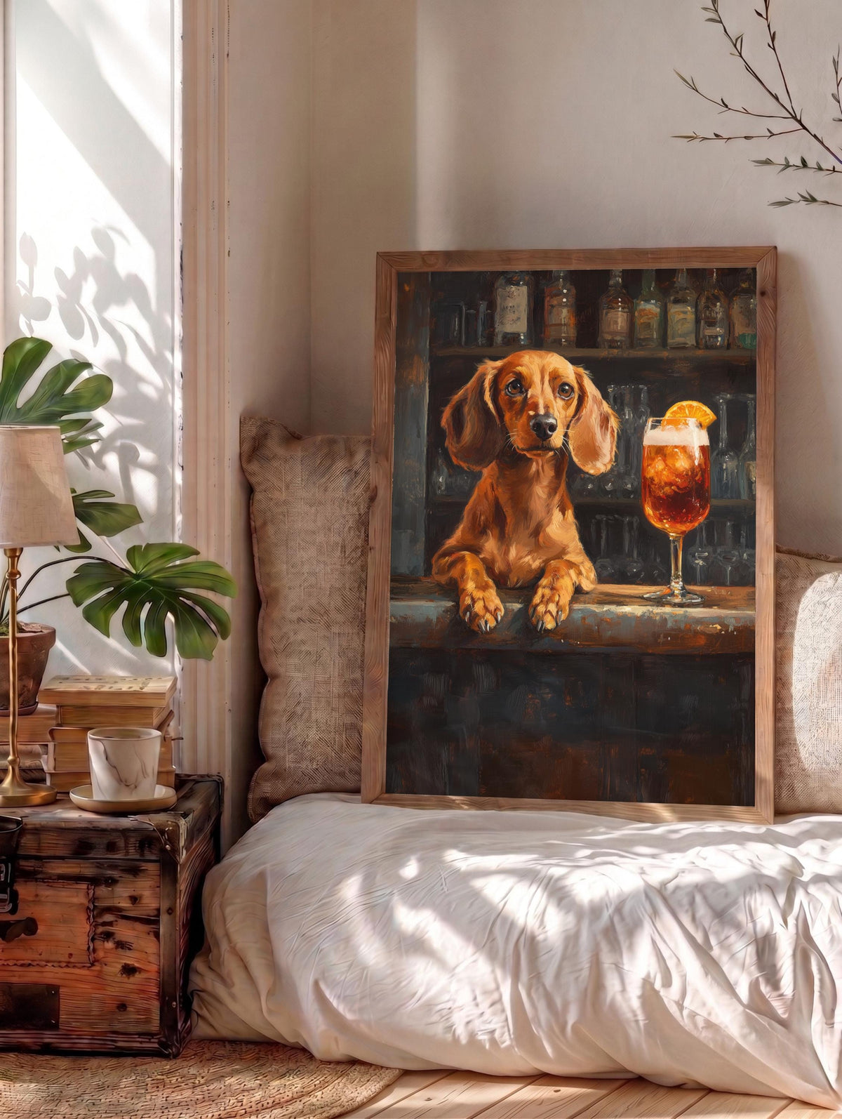 Dachshund framed canvas printed on cotton and hand-framed in solid wood