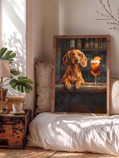 Dachshund framed canvas printed on cotton and hand-framed in solid wood