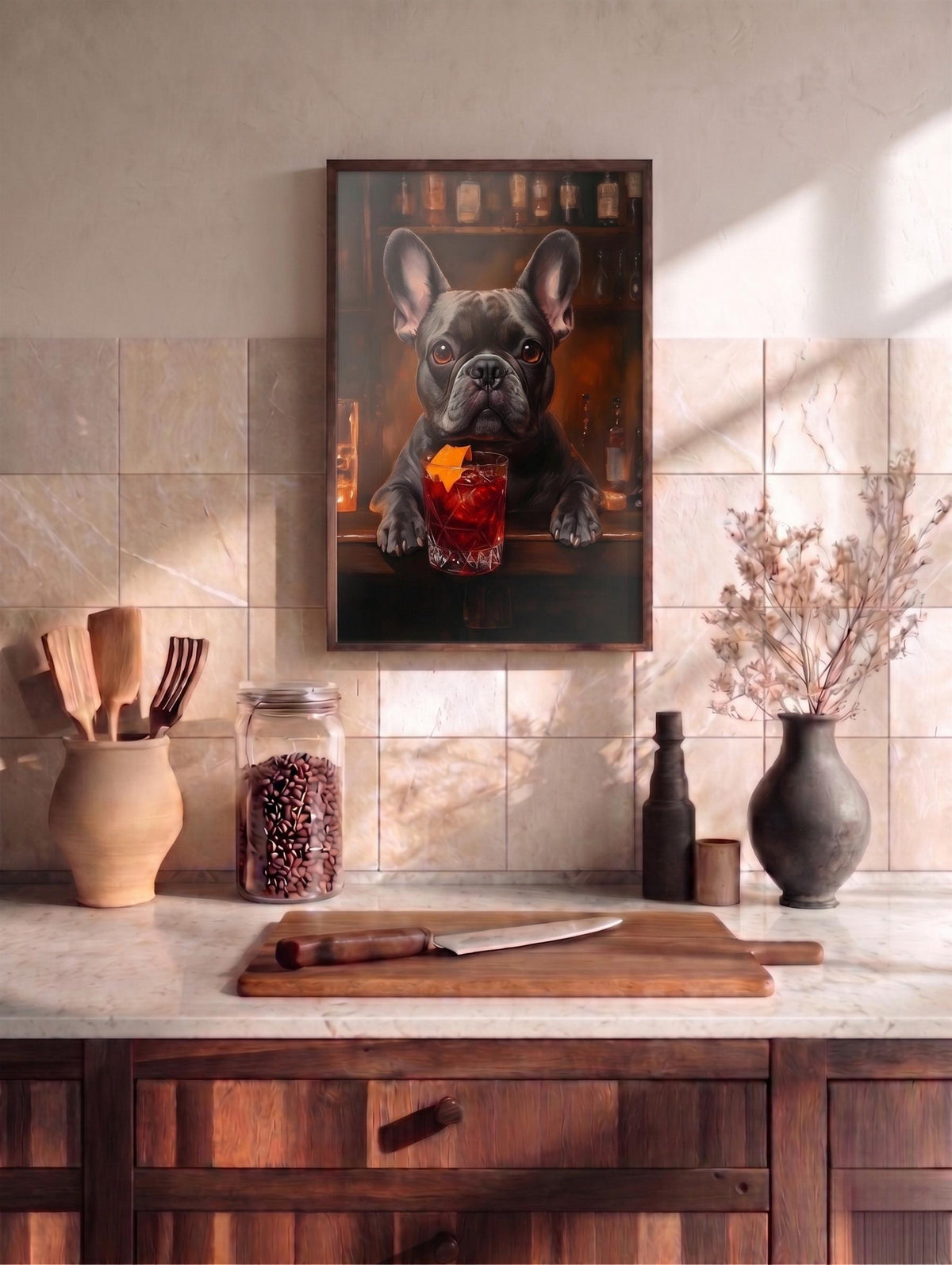 French Bulldog framed canvas printed on cotton and framed in solid wood