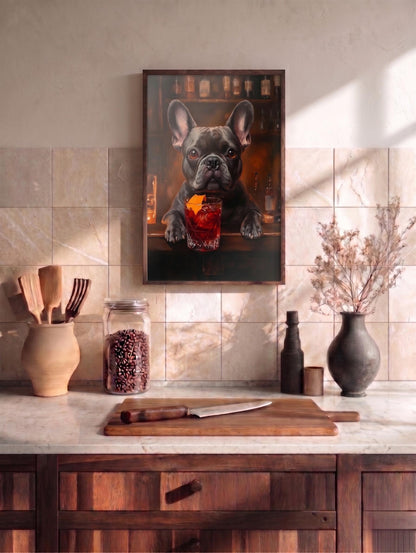 French Bulldog framed canvas printed on cotton and framed in solid wood
